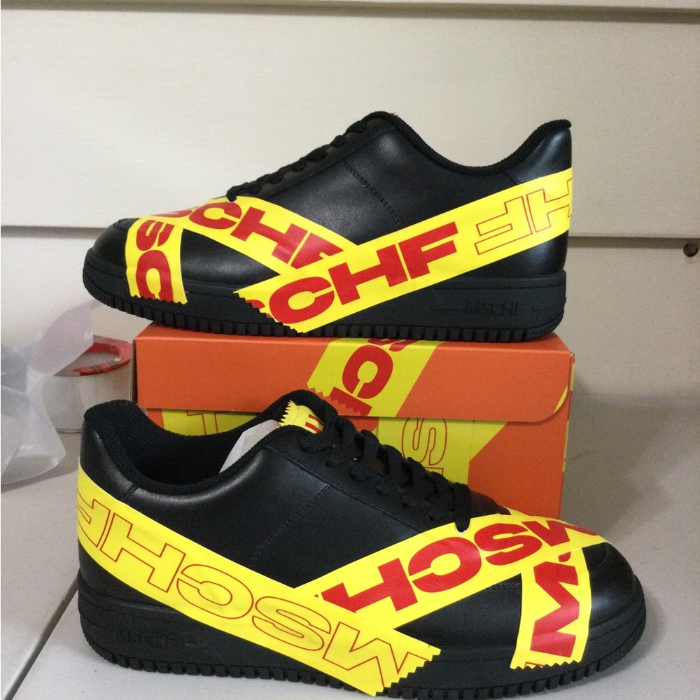 Moschino Black Sneakers with Yellow Graphic Tape